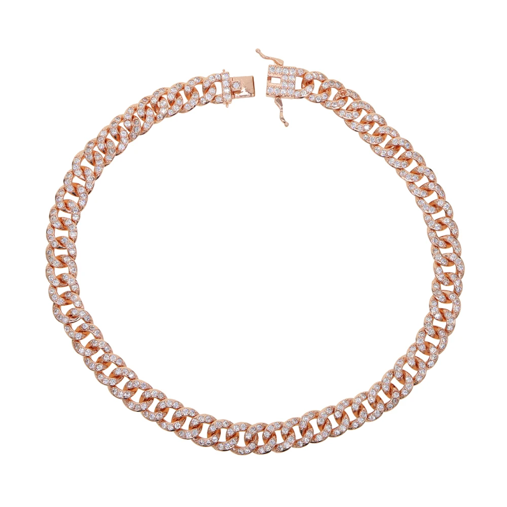

Hip hop 38cm rose gold color full cz paved wide cuban link chain sparking bling women hip hop choker chain wedding necklace