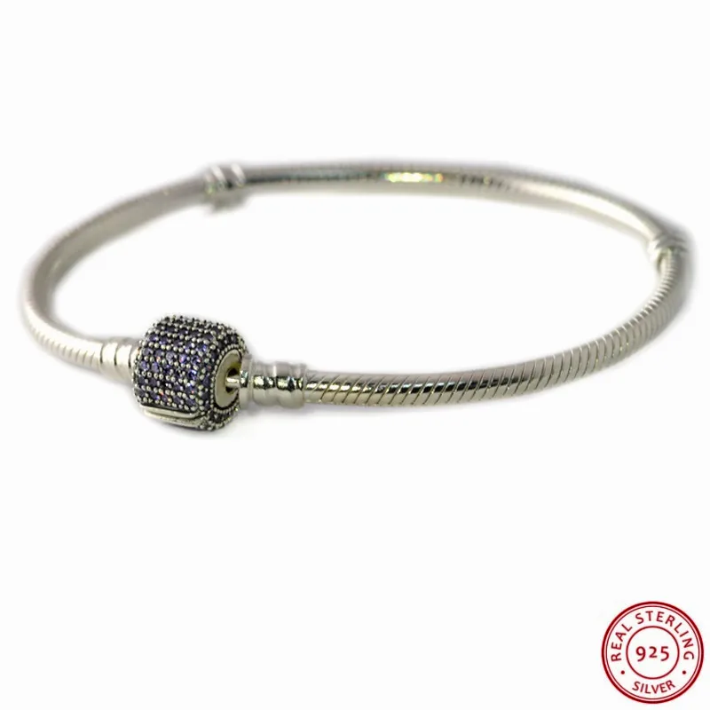 

Real 925 Sterling Silver Signature Barrel Clasp Bracelets for Women Jewelry with Sparkling Fancy Purple Cubic Zirconias FLB027A