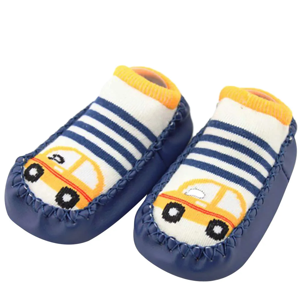 2 пары осенне-зимних детских ботинок для новорожденных мальчиков и девочек, носки-тапочки с рисунками из мультфильмов нескользящие носки для малышей, обувь для первых прогулок - Цвет: Dark Blue
