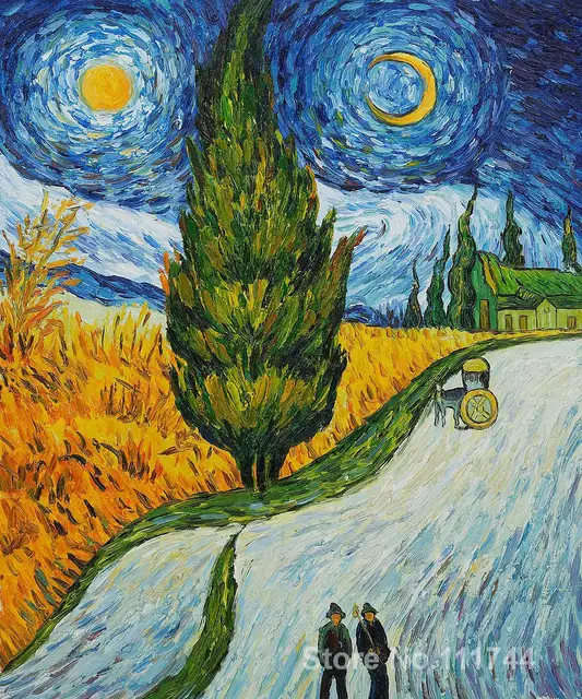 Obrazy drogowego z Cypress i gwiazda Vincent Van Gogh dzieła sztuki
