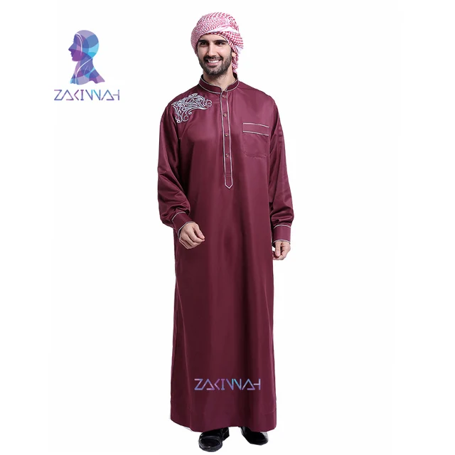 Fashion muslim clothing men robes long sleeve embroidery pattern arab