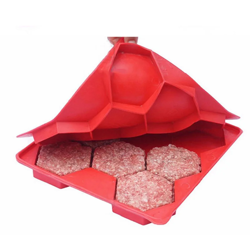 New 1Pcs FDA Grade Hamburger Press Mold Red Silicone Meat Burger Press Maker Freezer Container Barbecue