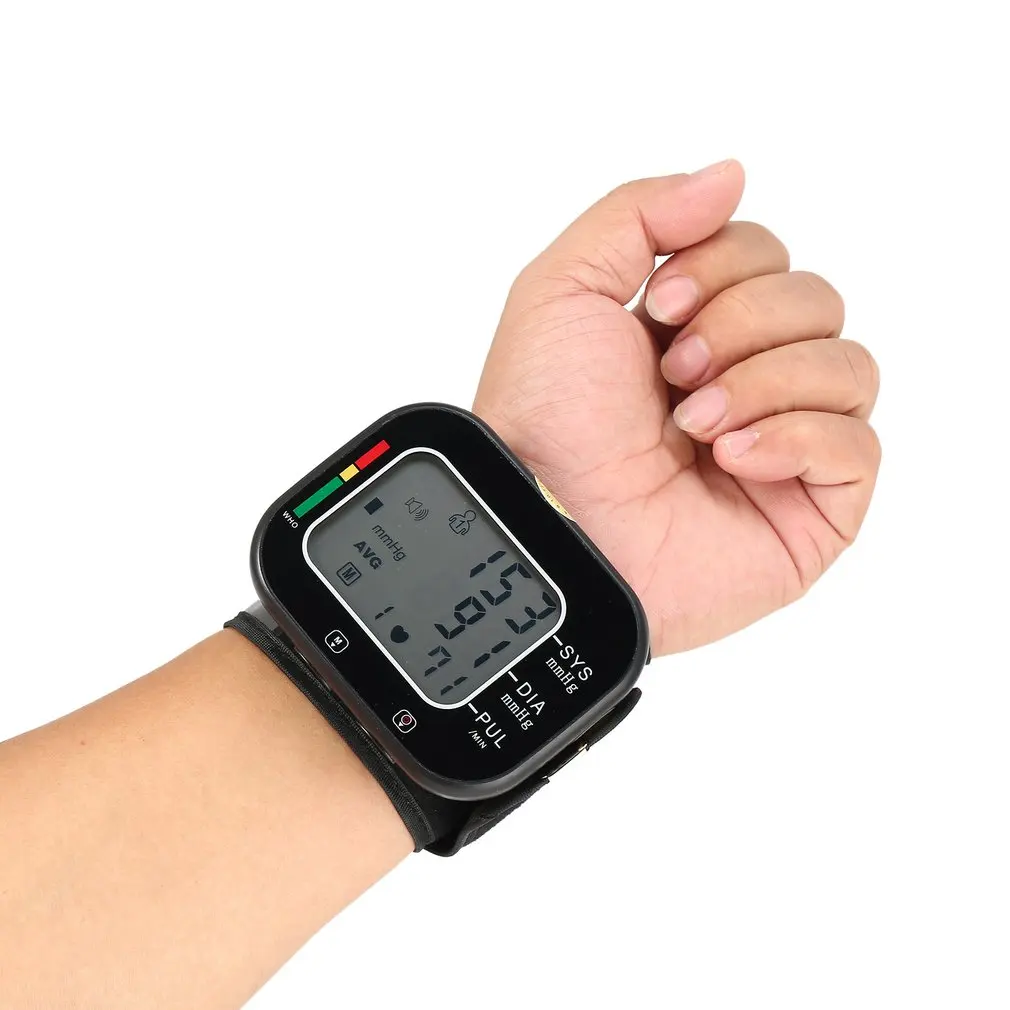 

JS-W01 LCD Digital Blood Pressure Meter Wrist BP Home Heart Beat Pulse Monitor with Cuff Voice Health Care Instrument