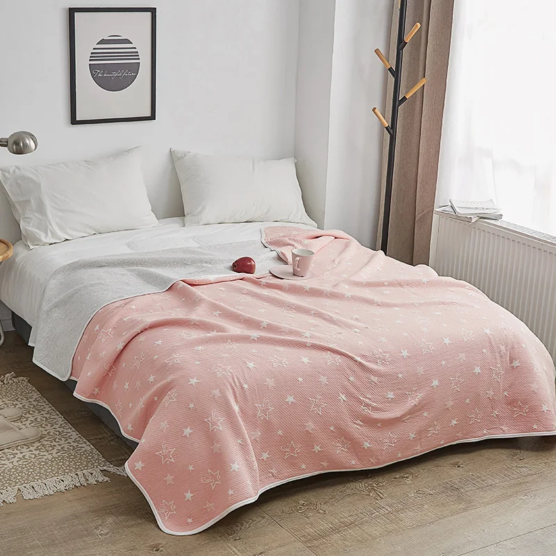 

Luxury 100% cotton Summer Quilt twin full queen king Blankets Bed Cover Children Adults girls duvet pink star soft Comforters