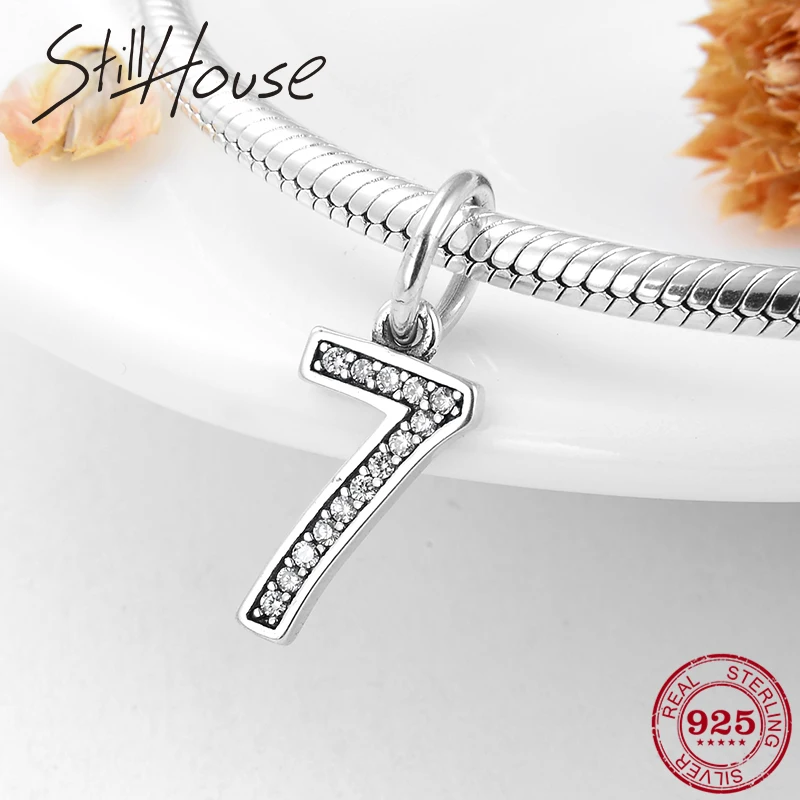 

2019 Fashion 925 Sterling Silver lucky Number 7 beads for Jewelry making Fit Original Pandora Charm Bracelets Necklace