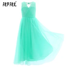 IEFIEL/платье с цветочным узором для девочек; элегантные платья подружки невесты для свадебной вечеринки; Детские платья для девочек; Сетчатое платье принцессы; одежда для маленьких девочек