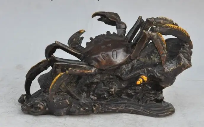 

S01300 10" Folk China Pure Bronze Carved Animal Art Decorate Crab kani Statue Sculpture B0403