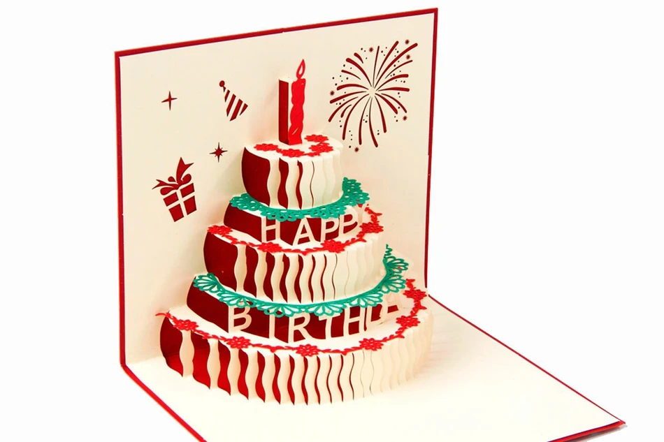 3D ручной работы на заказ приглашения на день рождения поздравительные открытки сообщения поздравительные открытки Винтаж Лазерная резка всплывающий торт 6A0624