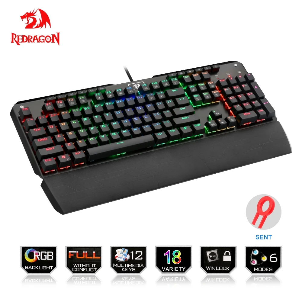

Redragon K555 RGB Aluminum USB mechanical gaming keyboard Blue switch LED backlit 104 key anti-ghosting wired Computer Gamer