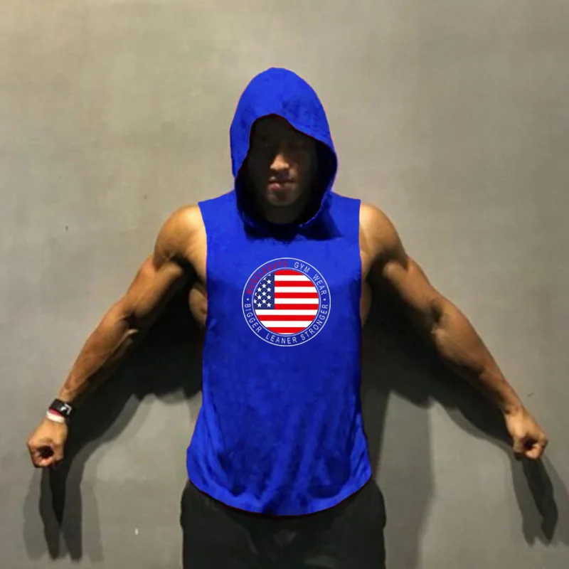 Muscleguys Gymwear брендовая одежда Бодибилдинг И Фитнес Мужская майка с капюшоном хлопковая Спортивная майка без рукавов жилет спортивные рубашки - Цвет: Синий