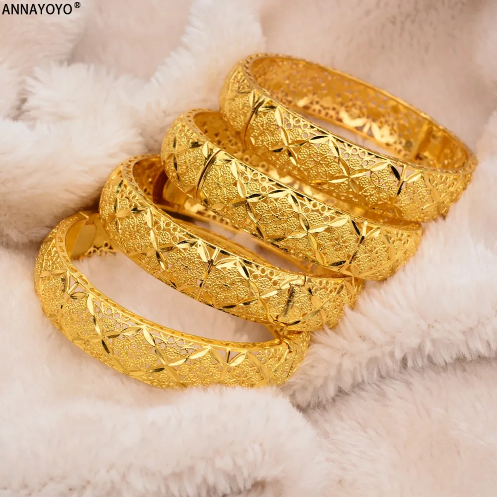 Annayoyo New Fashion lady Luxury Gold Color Jewelry Bangles Ethiopian African Women Dubai Bracelet Party wedding Gifts