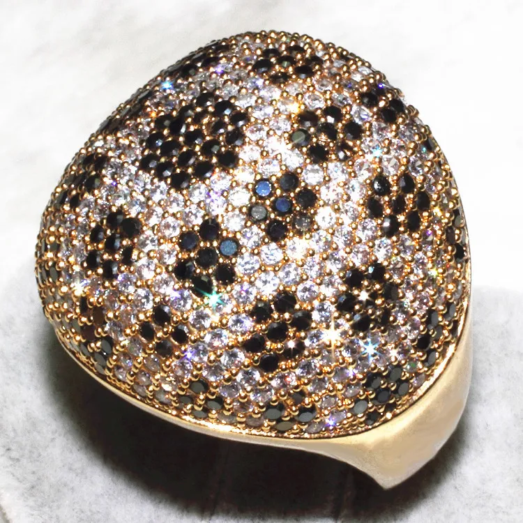 

Luxury spherical full drilling Black Stone plum blossom dotted finger ring AAA zircon 506 grains (298 white +208 black) ALW1885