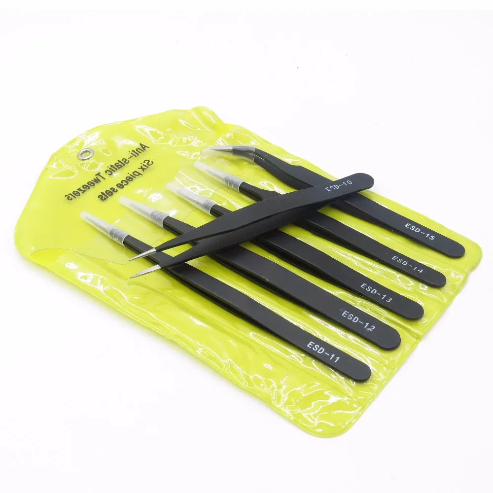 

6PCS/SET ESD-10,11,12,13,14,15 Precision Anti Static Tweezers Stainless Steel Tweezers Set For BGA Work Repair Tool