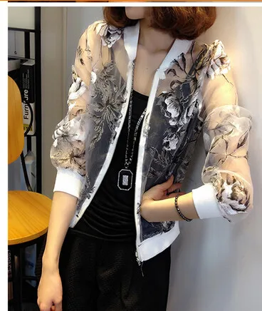 

50pcs/lot fedex fast free shipping Summer Organza Coat Women's Printed Long Sleeve Thin Transparent Gauze Sun Protection coat