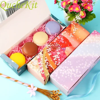 

10pcs Rainbow Pattern Gift Box Cherry Blossom Folding Fan Cookies Chocolate Macaron Paper Packaging Box Gift Jewelry Organizer