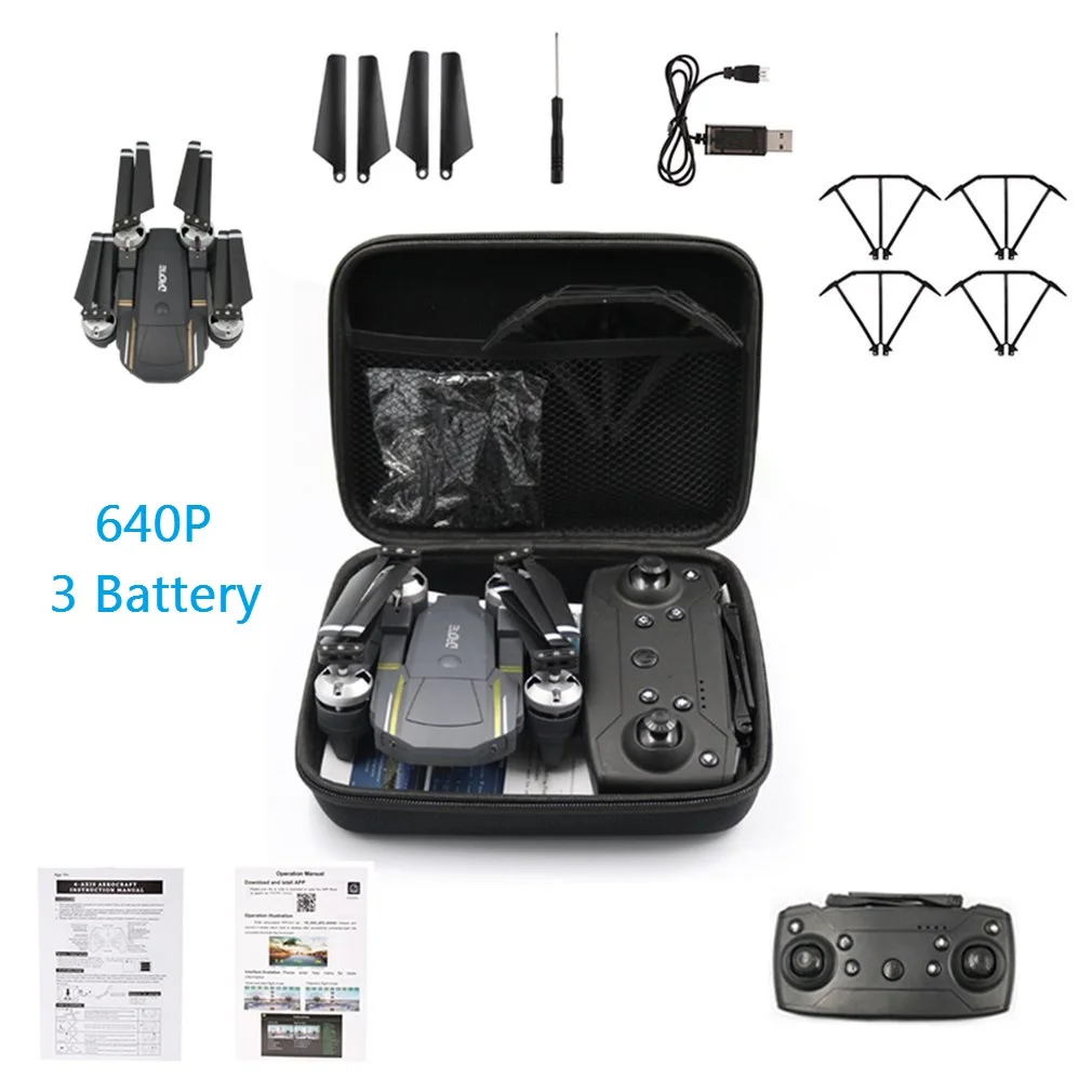 640P 3 Battery GW58 мини Квадрокоптер WiFi fpv 2,4 ГГц, беспилотный Дрон с 640 p/720 p HD камерой Дрон в реальном времени антенна видео складной Радиоуправляемый квадрокоптер дроны - Цвет: 640P 3 Battery