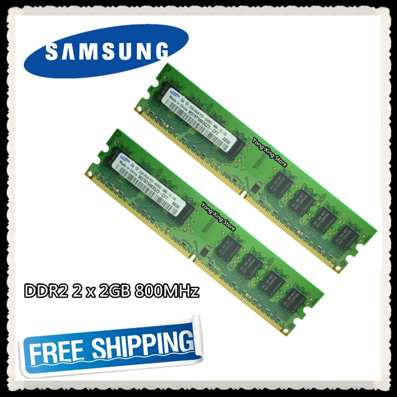 Samsung настольная память 4 ГБ 2x2 ГБ 800 МГц PC2-6400U DDR2 ПК компьютер ram 800 6400 4G 240-pin двухканальный