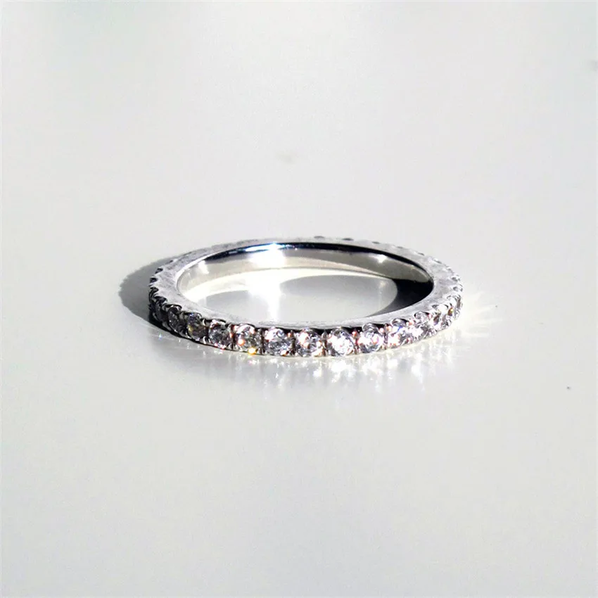 Подлинная 0.55ct крошечный инкрустированный стразами алмазный обруч для женщин покрытие из белого золота твердая серебрянная плоское кольцо