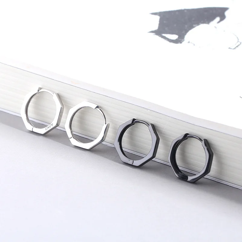 Eight sided shape geometric hoop earring unisex S925 silver Jewelry fashion Hypoallergenic earrings for women girl gift