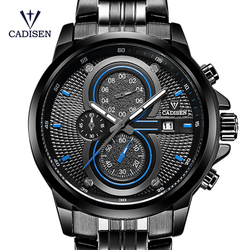 

2018 New CADISEN Brand Men's Watch Sport Military Quartz Men Wristwatches Waterproof Stainless Steel Watch Box Relogio Masculino