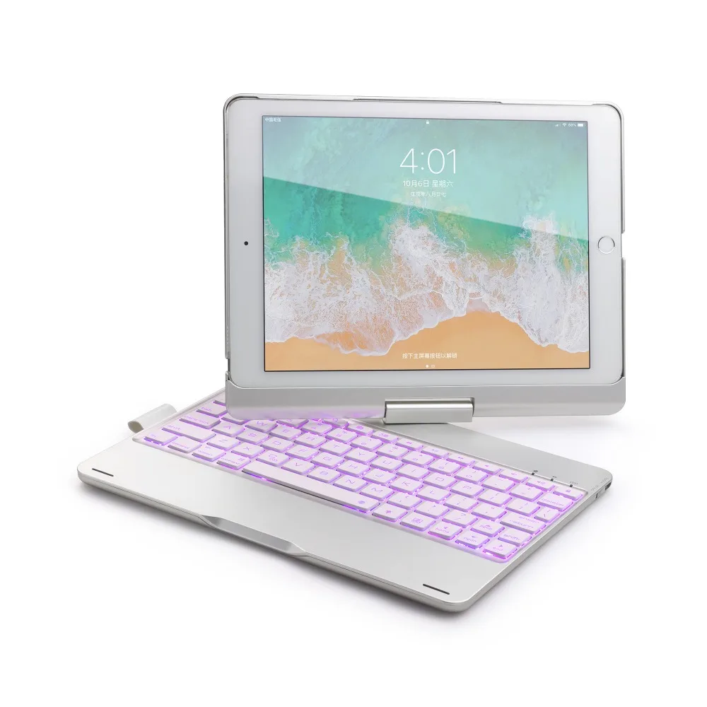 360 градусов вращение беспроводной Bluetooth клавиатура чехол для iPad Air 2 Pro 9,7 дюймов с Красочная светодиодная подсветка