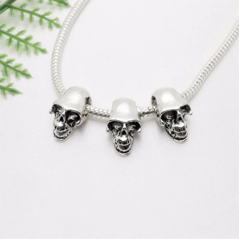 

Vintage Silver Skull Beads fit Pandora Charms DIY European Bracelets for Metal Jewelry Making 43pcs/lot
