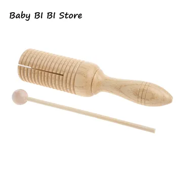 

Single Wooden Agogo Guiro Tone Block Percussion with Beater Musical Toy kid Gift