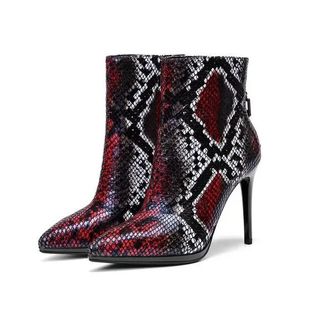

Womens Stilettos High heel shoes Pointy toe Zipper Ankle boots Multicolor Korean Genuine Leather H25