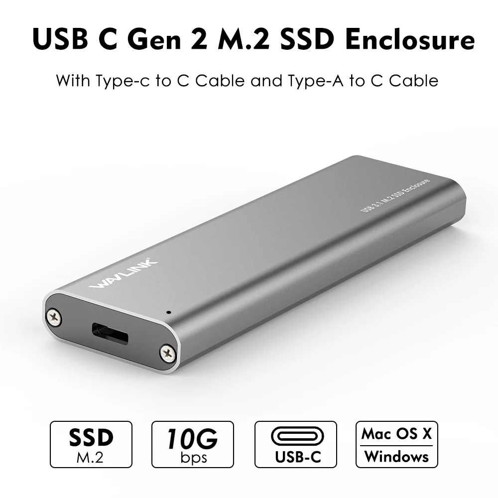 

USB-C M.2 NGFF SSD SATA Enclosure USB 3.1 Type-c GEN 2 M.2 SSD Enclosure Up to 10Gbps Wavlink For M.2 NGFF SSD hard drive B KEY