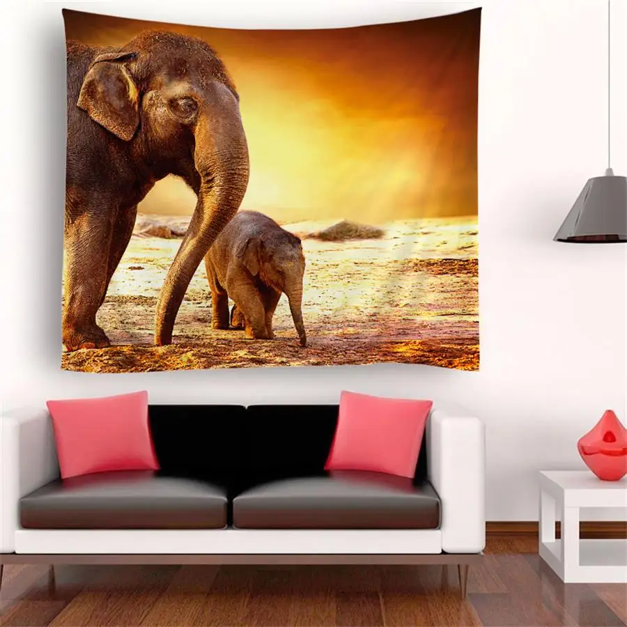 Animal Theme Tapestry Safari Art, Africa Elephant and Baby Wall Art