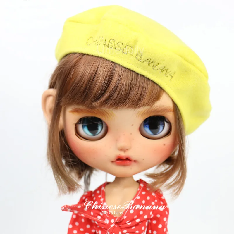 1 шт. карамельный цвет береты для Blyth кукла шляпа аксессуары - Цвет: yellow hat