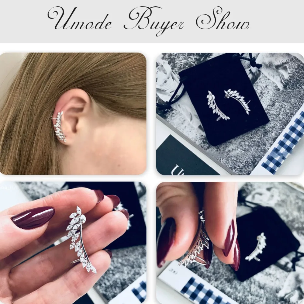 Женские серьги гвоздики с перьями UMODE брендовые дизайнерские кристаллами