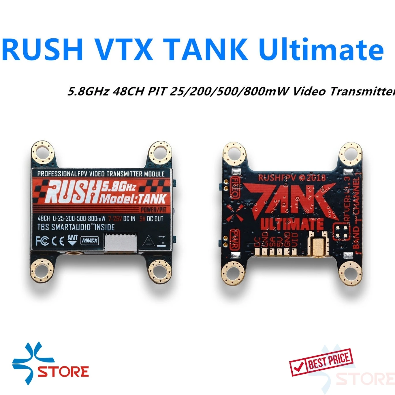 

RUSH VTX TANK ultimate 5.8GHz 48CH PIT 25/200/500/800mW Switchable AV Transmitter Bulid-in TBS Smartvideo For FPV Racing Drone