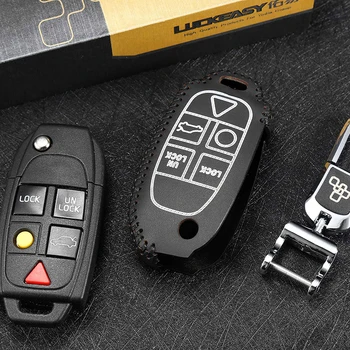 

luckeasy key case for volvo XC90 2004 2008 2010 2013 xc class 2014 shell key cover holder top layer leather key2s