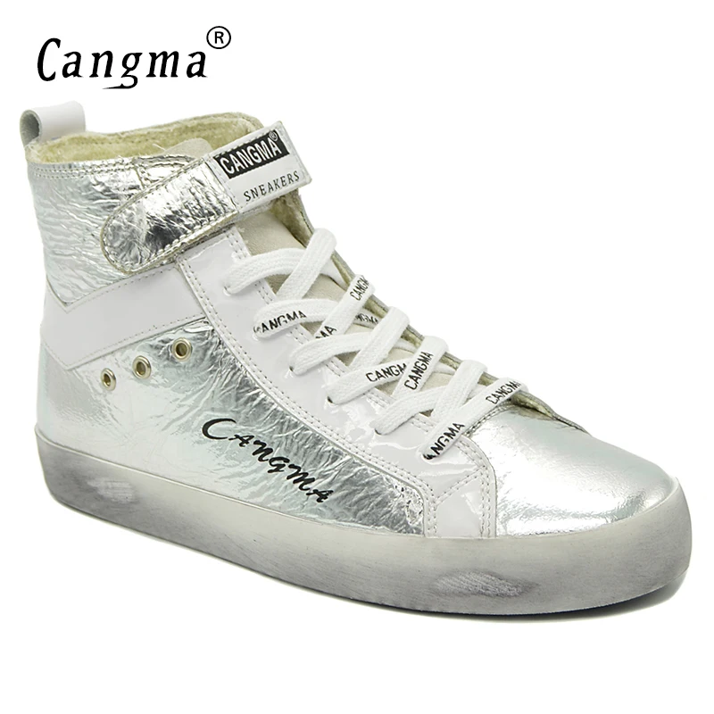 Retro Turnschuhe Leder Lace Echtem Retro Patent retro Frauen Italien Original retro Up Stiefeletten Freizeitschuhe Weibliche Silber no No Mädchen Stiefel Schuhe Für Cangma p17vxnqI