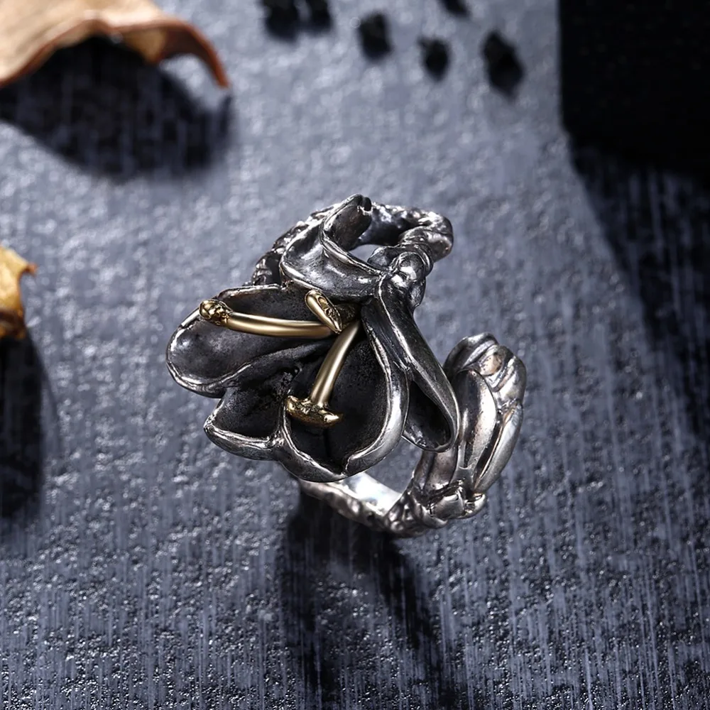 GOMAYA Real Pure 925 Sterling Silver Vintage Flower Opening Rings For Women Tai Silver Petal Rings Jewelry Adjustable Size GOMAYA Real Pure 925 Sterling Silver Vintage Flower Opening Rings For Women Tai Silver Petal Rings Jewelry Adjustable Size