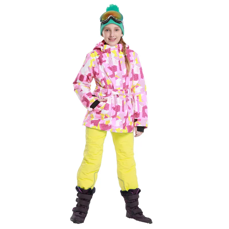 Зимние лыжные комплекты для девочек, куртки, комбинезоны, уличные Детские Зимние костюмы, водонепроницаемая детская спортивная одежда для сноуборда - Цвет: Yellow
