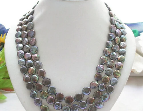 

huij 004397 62" 12MM BLACK COIN FRESHWATER CULTURED PEARL NECKLACE