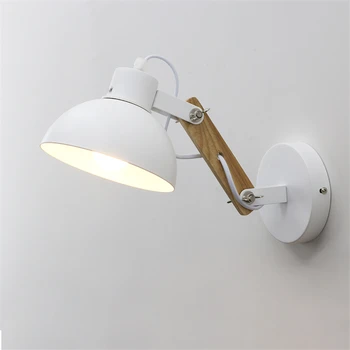 

Modern Style Bedside Wall Lamp Swing Head Wooden Wall Sconce Light Fixtures For Dining Room bedroom Wall Sconce Indoor Lighting