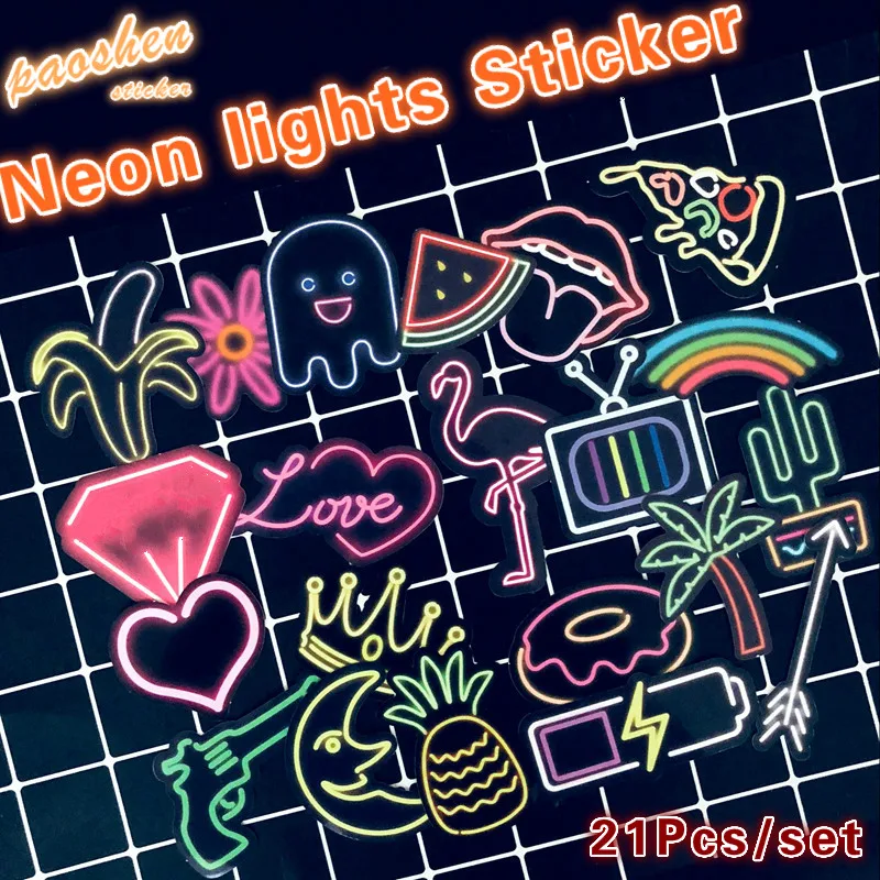 

Waterproof Creative Neon Lights Fashion Style Graffiti Stickers for Moto Car & Suitcase Cool Laptop Stickers Skateboard Sticker