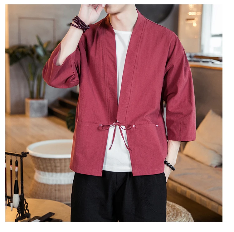 Винтаж Японский стиль летнее кимоно Haori для мужчин кардиган Harajuku сплошной цвет хлопок мужской пальто куртка китайские Топы