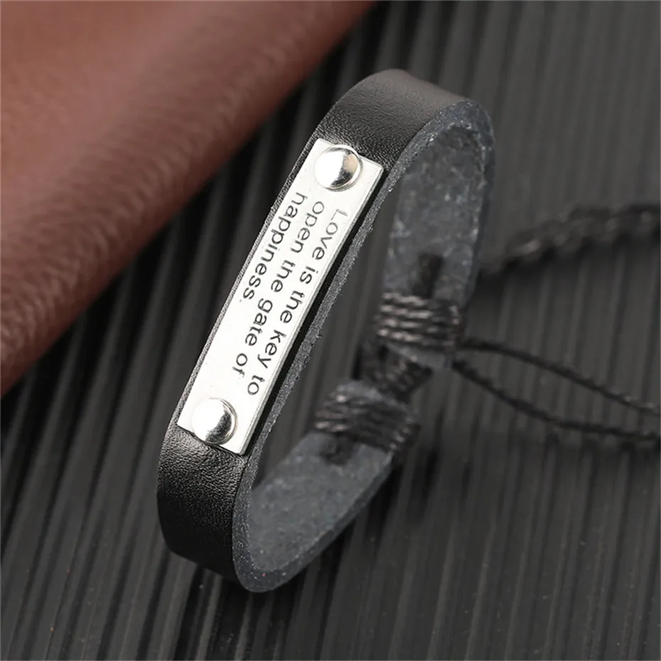 Stylish Black Brown Happiness Door Love Theme Charms Women Leather Bracelets Rope Chain Mother Gift Jewelry  (9)