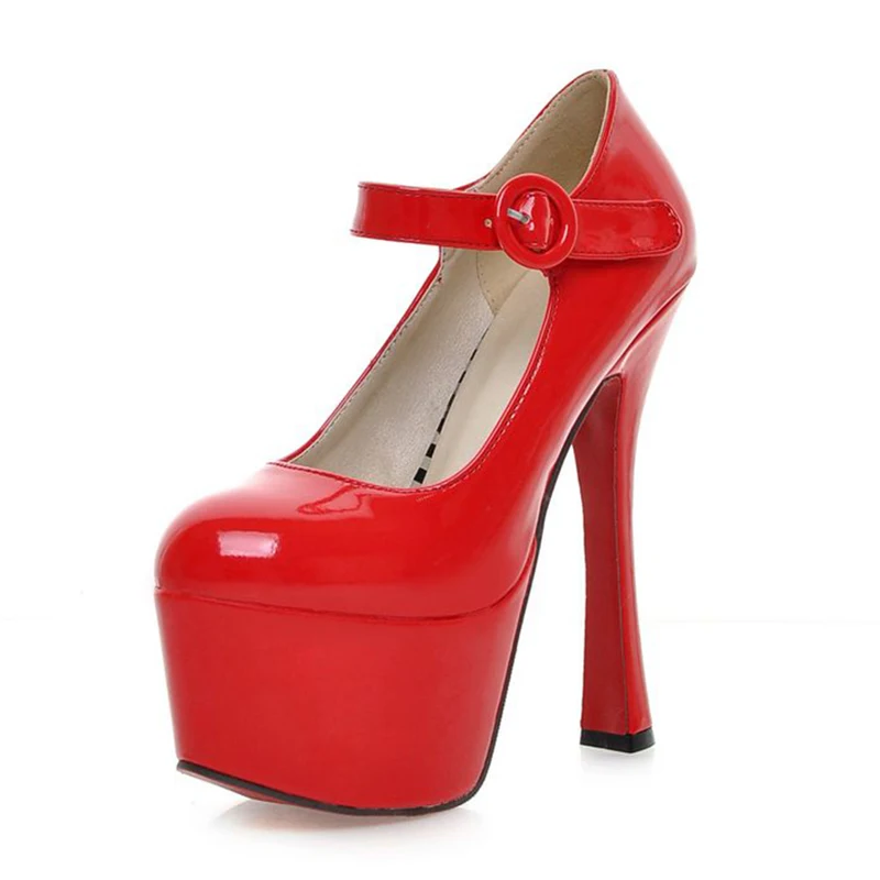 Lapolaka/Лидер продаж, новые вечерние женские туфли на высоком каблуке 15,5 см Женская обувь пикантные женские красные туфли-лодочки Мэри Джейн на толстой платформе - Цвет: Красный