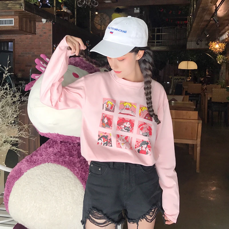 YouGeMan весенняя одежда в Корейском стиле Ulzzang Harajuku с принтом Сейлор Мун кавайная