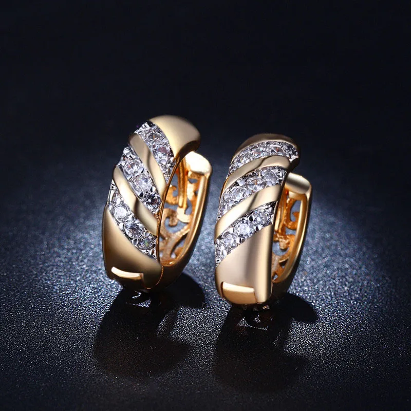 SHUANGR Fashion Design Unique Jewelry Gold Color AAA CZ Zircon Engagement Hoop Earrings for Women Christmas Gift