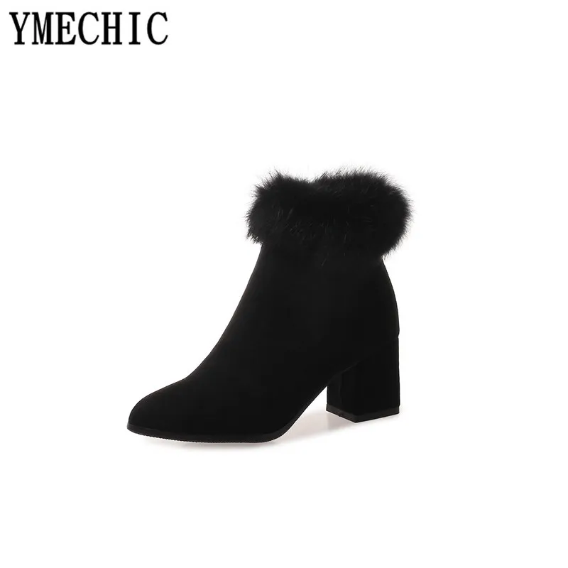 YMECHIC 2018 модные элегантные женские меховые ботильоны с кисточками на блочном
