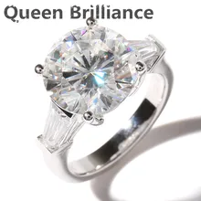 Queen Brilliance Luxury 5 Carat ct F Color Engagement Wedding Moissanite Diamond Ring Genuine 14K 585 White Gold For Women