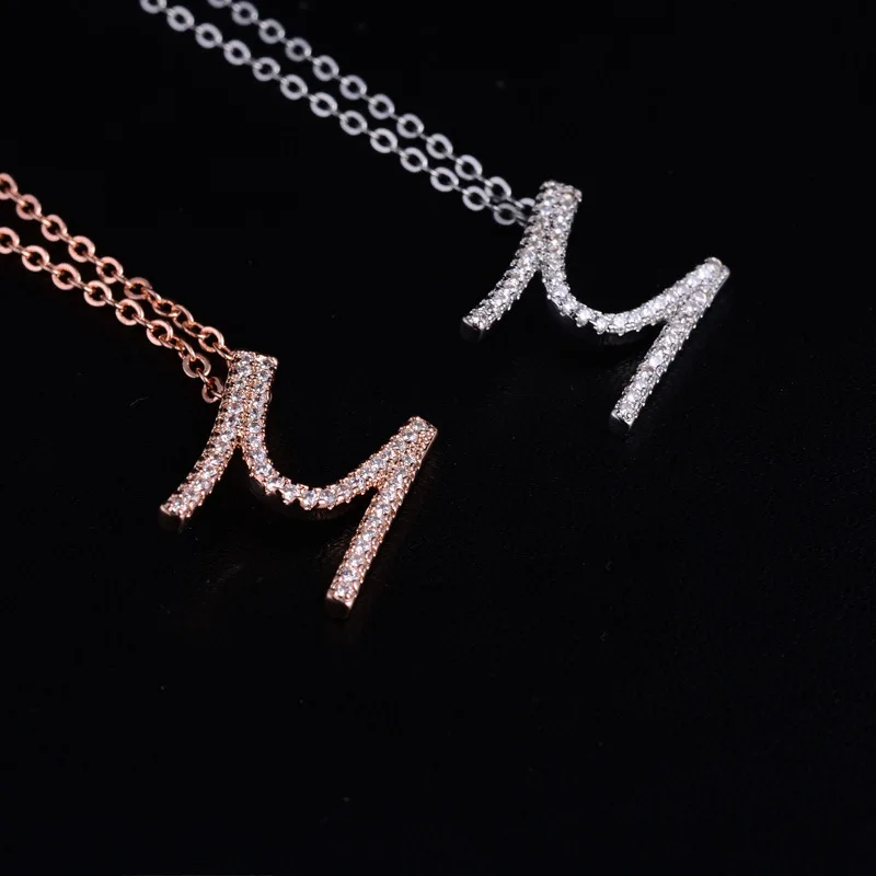 

UILZGlittering Letter M Initial Design Necklaces & Pendants with Tiny Crystal Cubic Zirconia Silver/ Rose Gold Color Chain UN242