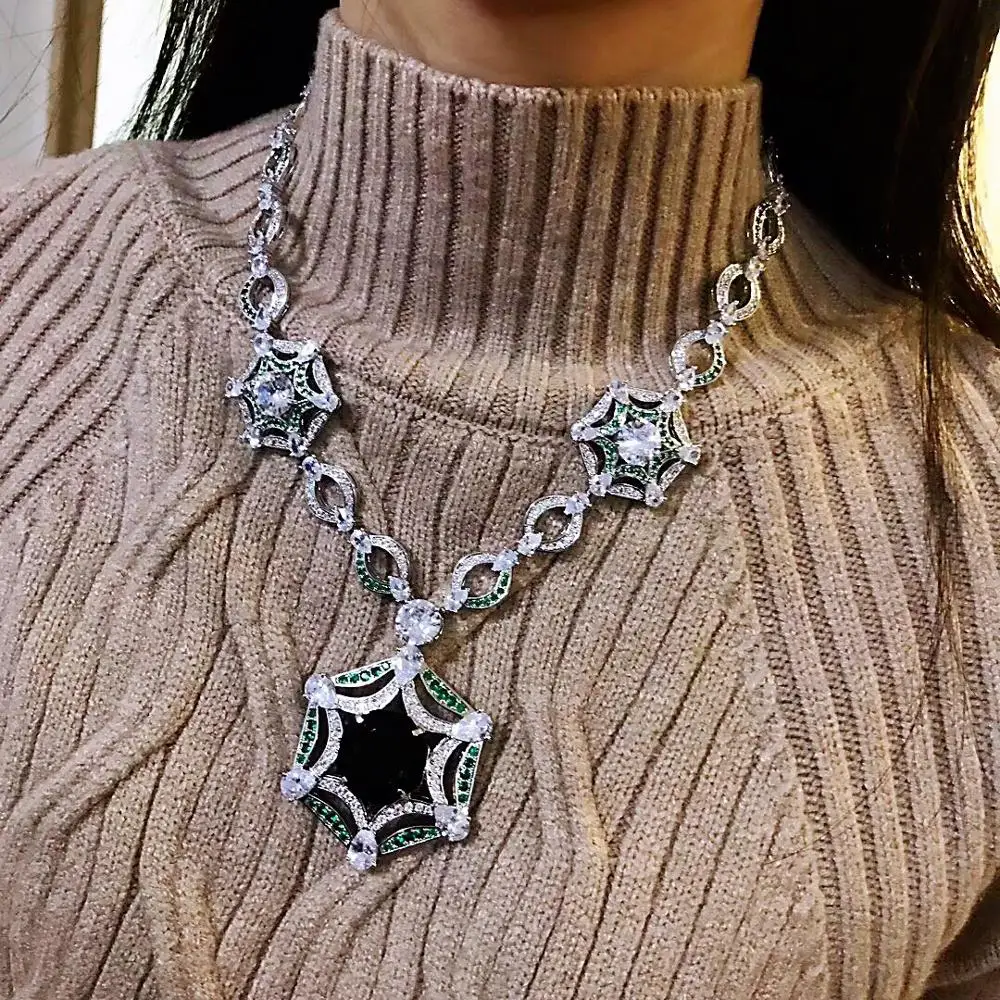 

925 sterling silver crystal silver elegant luxury royal dress necklace silver jewelry lady's silver necklace