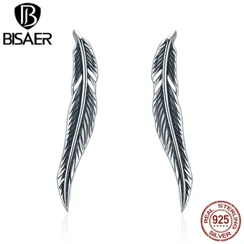 

BISAER 925 Sterling Silver Vintage Feather,Angel Wings Stud Earrings for Women Sterling Silver Earrings Jewelry Brincos ECE258
